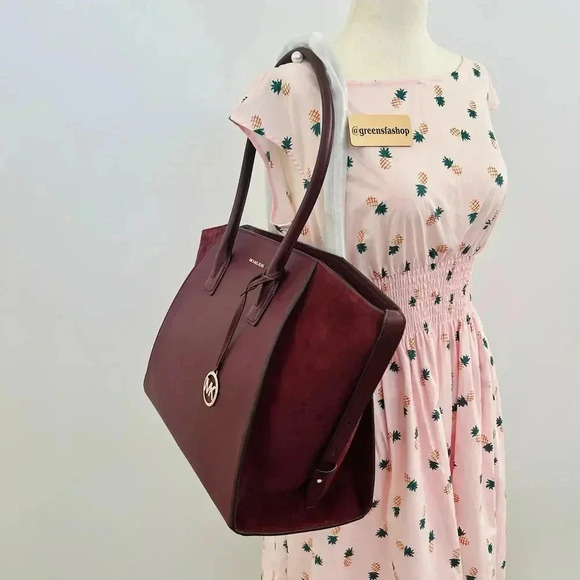 Michael Kors Avril Extra-Large Leather and Suede Tote Bag Oxblood - Picture 11 of 11
